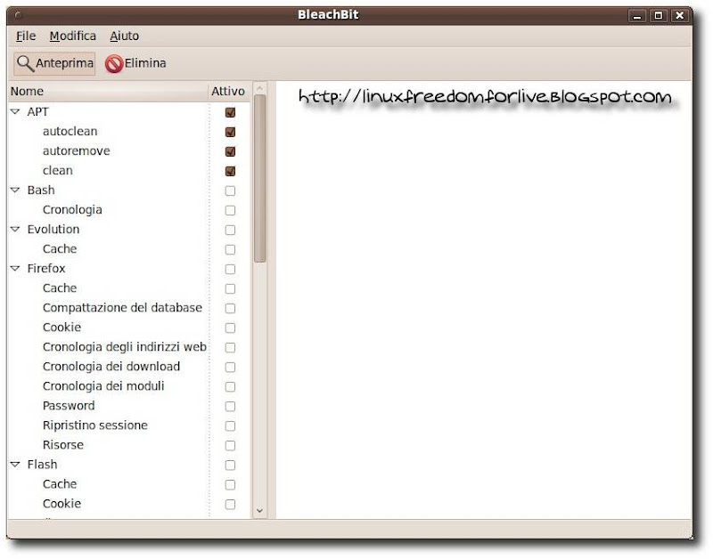 BleachBit Recuperare spazio nel nostro Hard Disk 0.7.4 Beta Linux Freedom